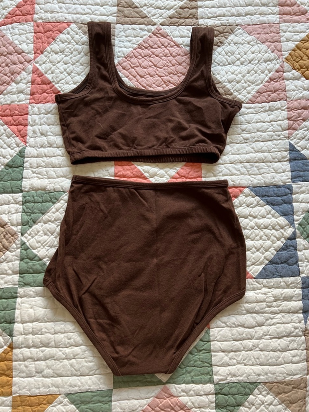 ARQ Brown Organic Cotton Wide Strap Bra and High-Rise Undies - Picture 2 of 5